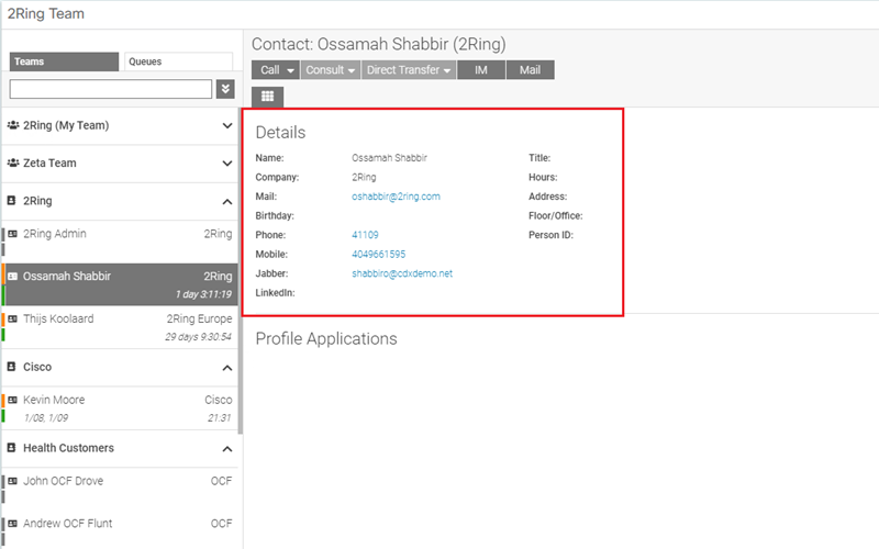 View of address book and entry in Cisco Finesse