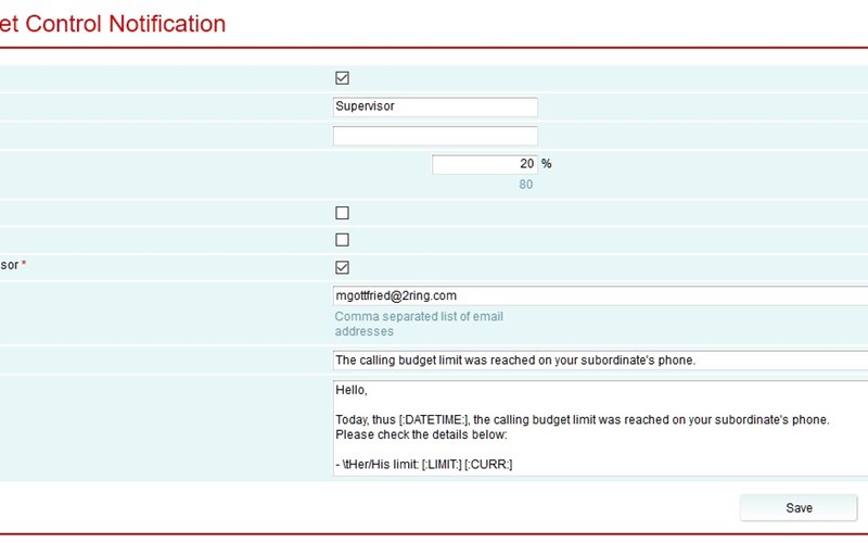 A view of budget control rules in 2Ring Call Accounting