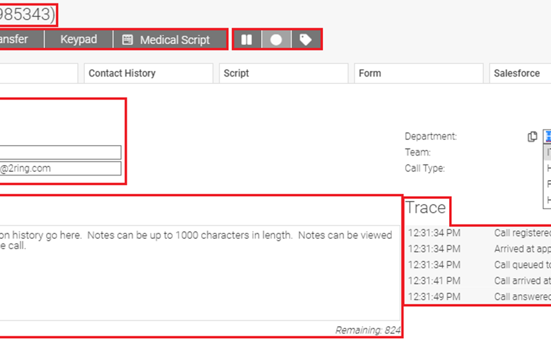 View of call details in Cisco Finesse