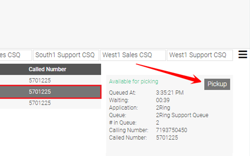 View of Call Picking for UCCX in Cisco Finesse