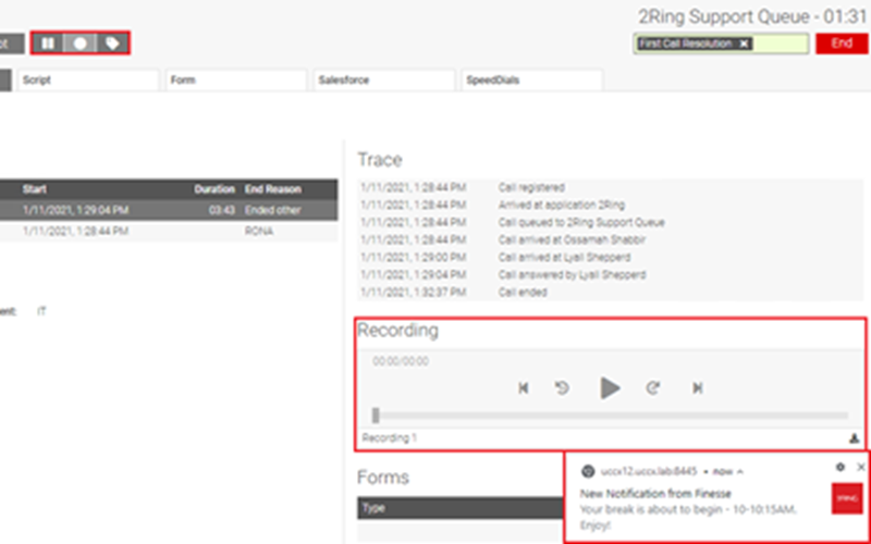 Eleveo Call Recording Integration with 2Ring Gadgets for Cisco Finesse