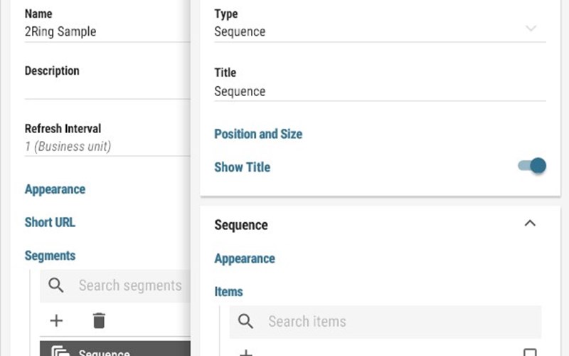 Screenshot showing the sequences editor in 2Ring Dashboards & Wallboards