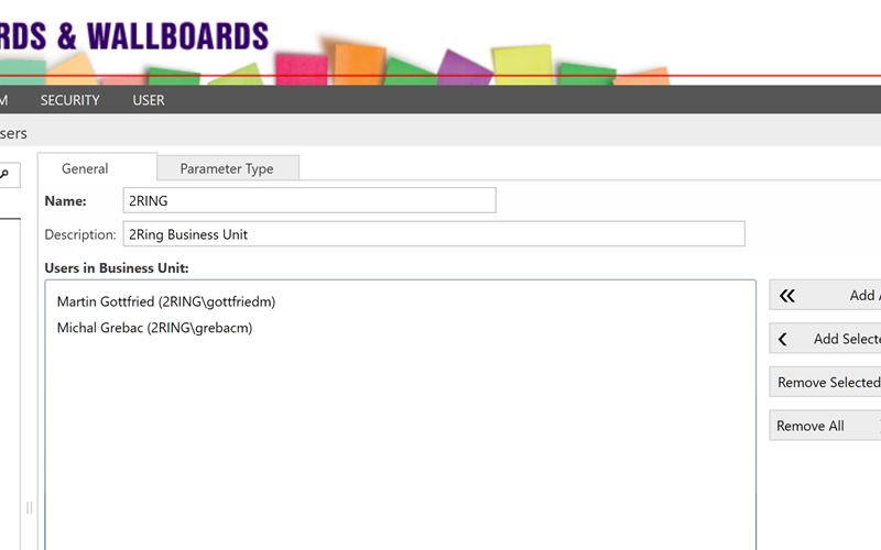 Screenshot of the creation of a business unit or tenant in 2Ring Dashboards & Wallboards