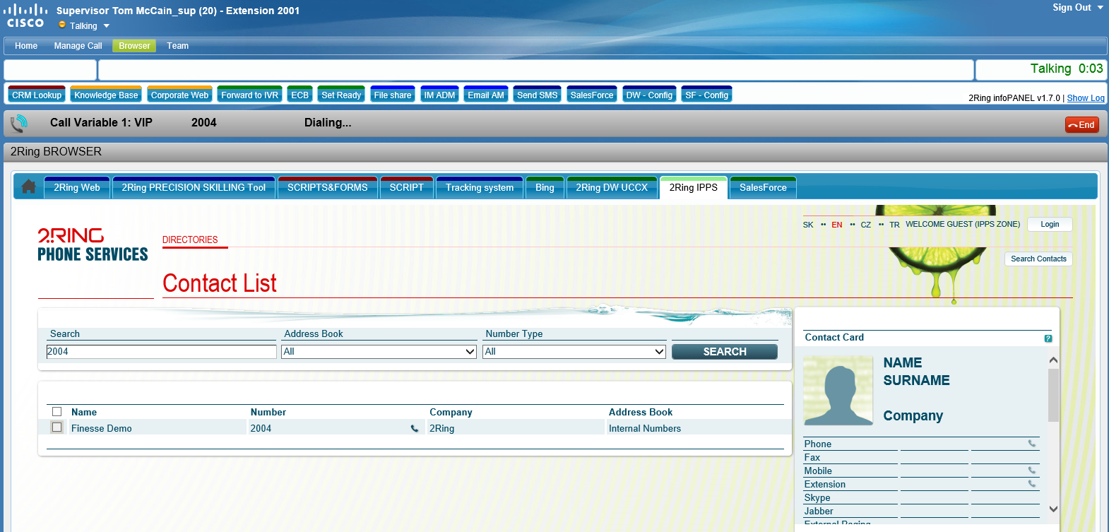 AutoSynced Address Books with Click2Dial for Cisco Finesse 2Ring