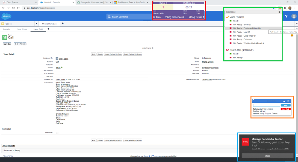 Screenshot of Salesforce integrated with Cisco Finesse