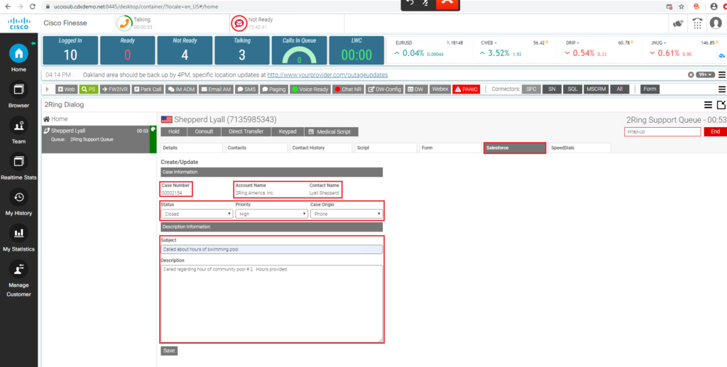 Comprehensive view with all the needed data inside of Cisco Finesse