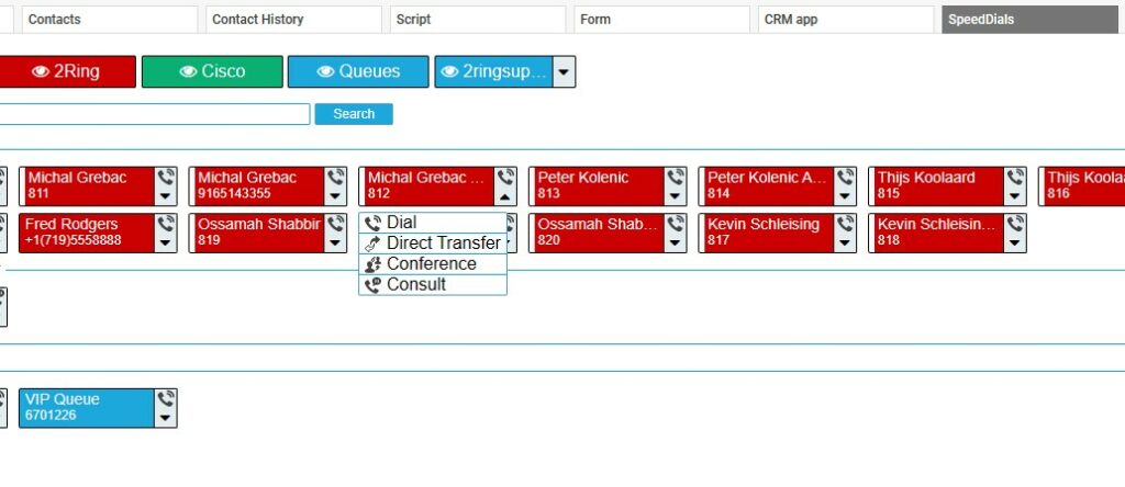 View of speed dials in Cisco Finesse