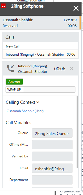 2Ring Softphone Client in ServiceNow
